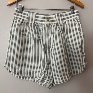 Madewell Shorts Womens Medium Green White Striped Linen Blend High Rise Stretch